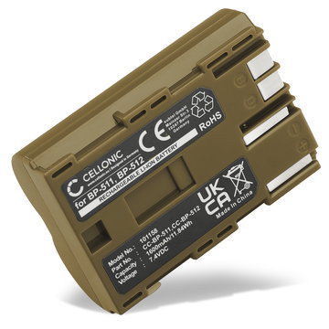 Batterie 1600mAh pour appareil photo Canon EOS, PowerShot, Optura - Remplacement modèle BP-511,-512,-514,BP-508