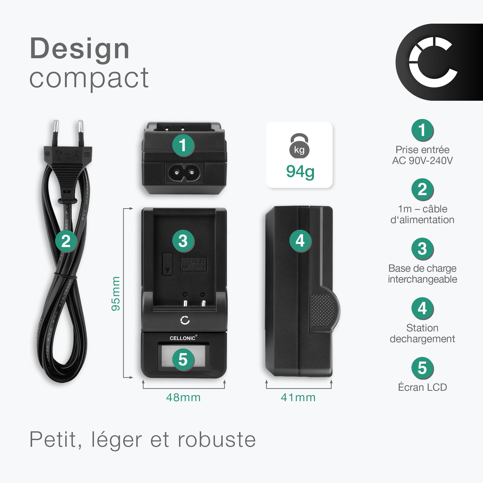 Kodak Easyshare M531 Chargeur - Câble de charge et adaptateur secteur de CELLONIC