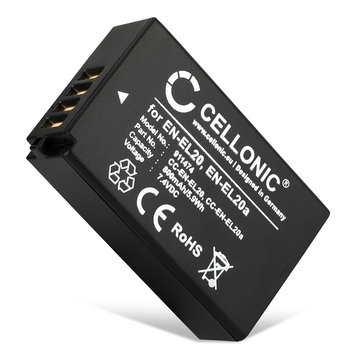 Batteria EN-EL20 EN-EL20a per fotocamera Nikon 1 AW1 Nikon 1 J1 1 J2 1 J3 Nikon 1 S1 Nikon 1 V3 Nikon CoolPix P1000 Coolpix A Nikon DL24-500 Affidabile ricambio da 800mAh, marca CELLONIC