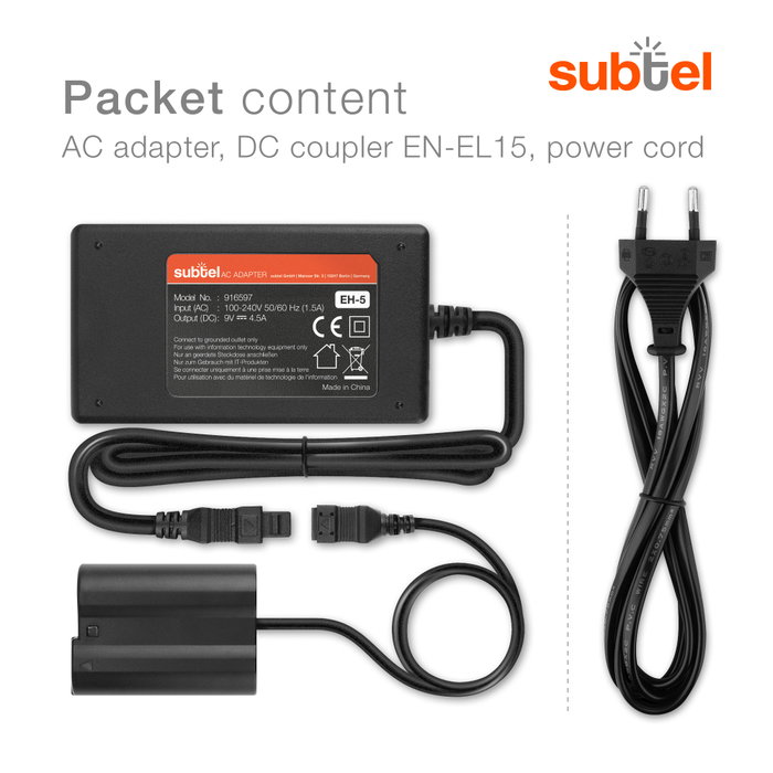 Glorich EH-5 Plus EP-5B Remplacement pour AC Adaptateur pour Nikon 1 V1, D500, D600, D610, D750, D800, D810, D7000, D7100, D7200 (EP-5B remplace EN-EL15, Full décodé