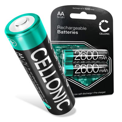 CELLONIC Wiederaufladbare AA Batterien - 1.2V 2600mAh: lange Laufzeit, viele Ladezyklen f. XBox Controller Kamera Fahrradbeleuchtung Telefon GPS Navigation Funkgeräte - Akkubatterie: aufladbare NiMH Akku AA Mignon R6 LR6 rechargeable Battery