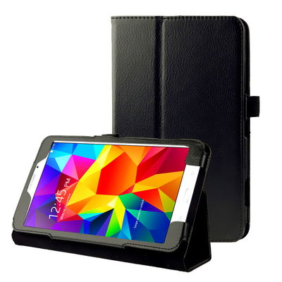 Flip Cover Tablethülle für Samsung Galaxy Tab 4 7.0 (SM-T230 / SM-T231 / SM-T235) Tablet Schutzhülle mit Bumper und Ständer / Stankfunktion - Kunstleder schwarz Bookstyle Case Klapphülle faltbar - Touchpad Tasche / Hülle