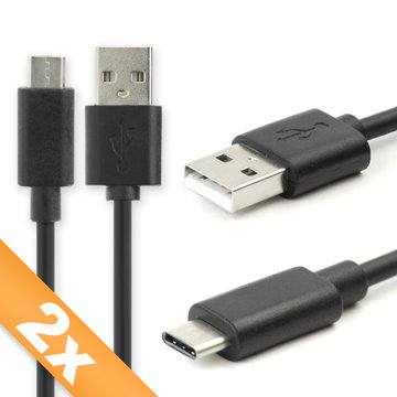 2x Cavo USB 2.0 con connettore USB C Type C per telefono Microsoft Lumia 950 / Lumia 950 XL (USB A 2.0 -> USB Type C) filo di 1,0m cavetto dati & ricarica 3A in PVC nero per cellulare