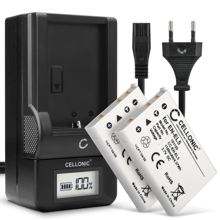 2x Nikon Coolpix P510 Akku + Ladegerät 1180mAh Ersatzakku Batterie von CELLONIC