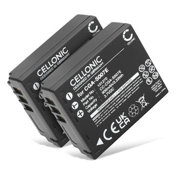 2x Batteria CGA-S007 CGR-S007 DMW-BCD10 per fotocamera Panasonic Lumix DMC-TZ5 DMC-TZ5 DMC-TZ3 DMC-TZ1 DMC-TZ4 DMC-TZ2 Affidabile ricambio da 900mAh, marca CELLONIC