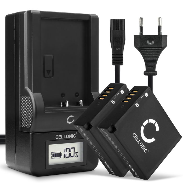 2x Panasonic Lumix DC-TZ90 Batteria da 980mAh marcata CELLONIC + Caricabatteria