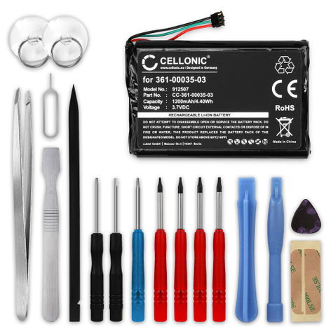 Battery for Garmin Edge 810, Touring Plus; Nüvi 2597 LMT, 2597LMT (1200mAh, 3.7V) + Tool-kit from CELLONIC