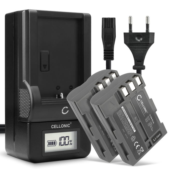 2x Nikon D90 Akku + Ladegerät 2000mAh Ersatzakku Batterie von CELLONIC