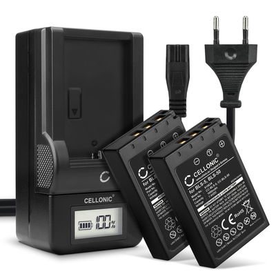 2x Batterie BCS-1 BCS-5 per Olympus Pen E-PL7, OM-D E-M10 Mark II, Olympus Stylus 1, Pen E-PL6, E-450, E‑P3 - 1000mAh + Caricabatteria BLS-5 BLS-50 con schermino LCD per visualizzare lo stato di ricarica di olympus em10 mark ii e altri modelli