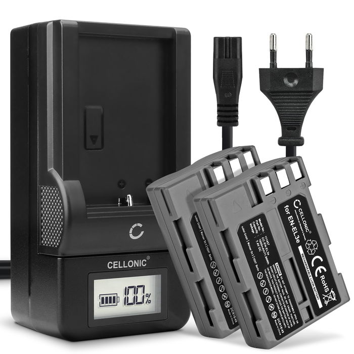 2x Nikon EN-EL3 Batteria da 1600mAh marcata CELLONIC + Caricabatteria