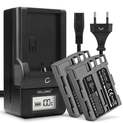 Pack de 2x batteries EN-EL3 EN-EL3e EN-EL3a 1600mAh pour appareil photo Nikon D300S D300 D100 D200 D50 D70 D700 D70s D80 D90 D900 - Avec chargeur MH-18a et câble d'alimentation