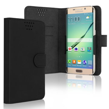 Smart Flip Cover für Smartphones (13.2cm x 8cm x 1cm) Handy - Universal Schutzhülle - Handyhülle Bookstyle Case PU Leder Klapphülle faltbar, Tasche schwarz, EC Kreditkarten Halter, Kartenfach Hülle
