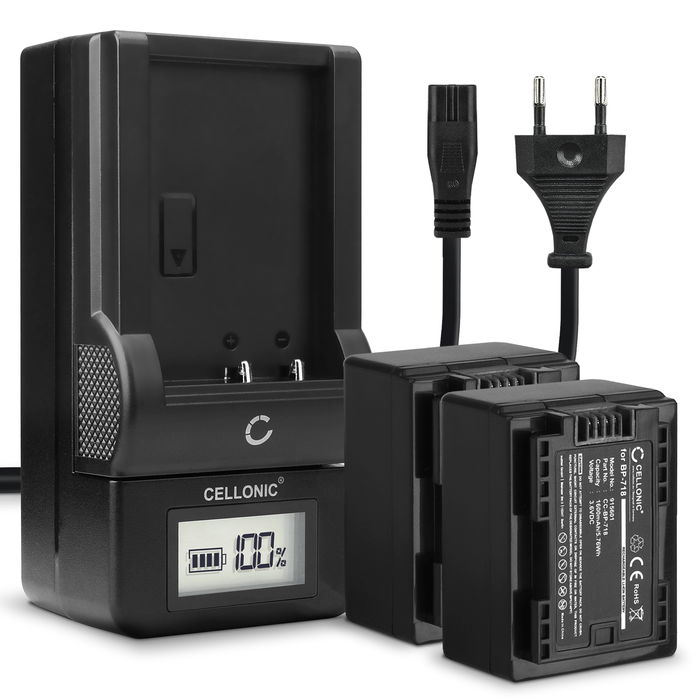 2x Canon BP-709 Akku + Ladegerät 1600mAh Ersatzakku Batterie von CELLONIC