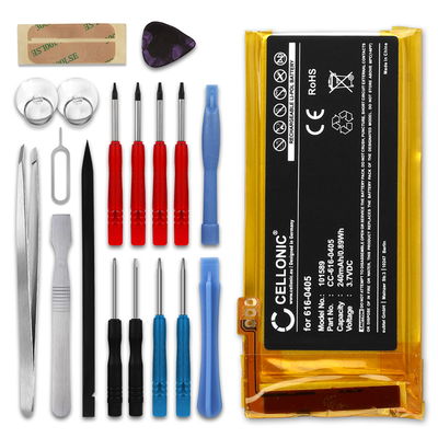 Ersatzakku 616-0405,616-0407,P11G73-01-S01 - Ersatz Akku für Apple iPod nano 4 Gen. A1285 MP3 / MP4 Music Player - 240mAh Zusatzakku + Werkzeug-Set , Batterie