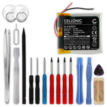 Batteria sostitutiva 616-0274 616-0278 per Apple iPod Shuffle 2 Gen. (! 1GB !) (A1204)  Affidabile ricambio da 100mAh + Set di strumento per lettore MP3 MP4 music player