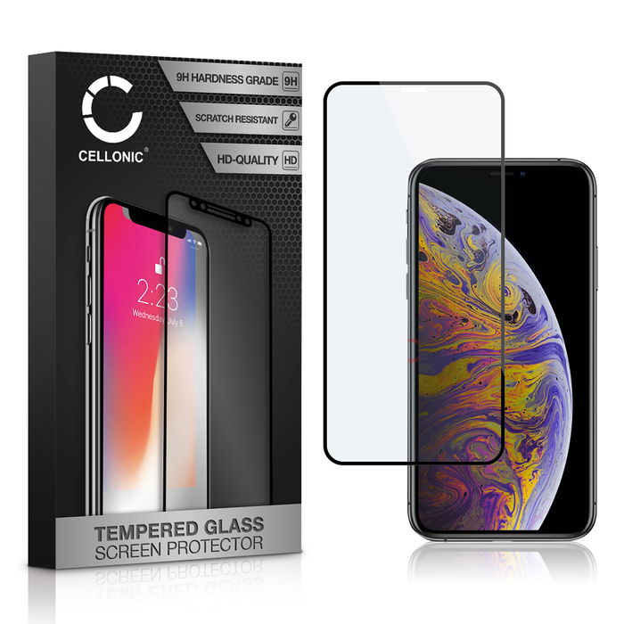 Vetro temperato CELLONIC per iPhone Xs Max, screen protector (3D Case-friendly 9H 0,33mm Full Glue) nero Pellicola salva schermo per telefono cellulare smartphone