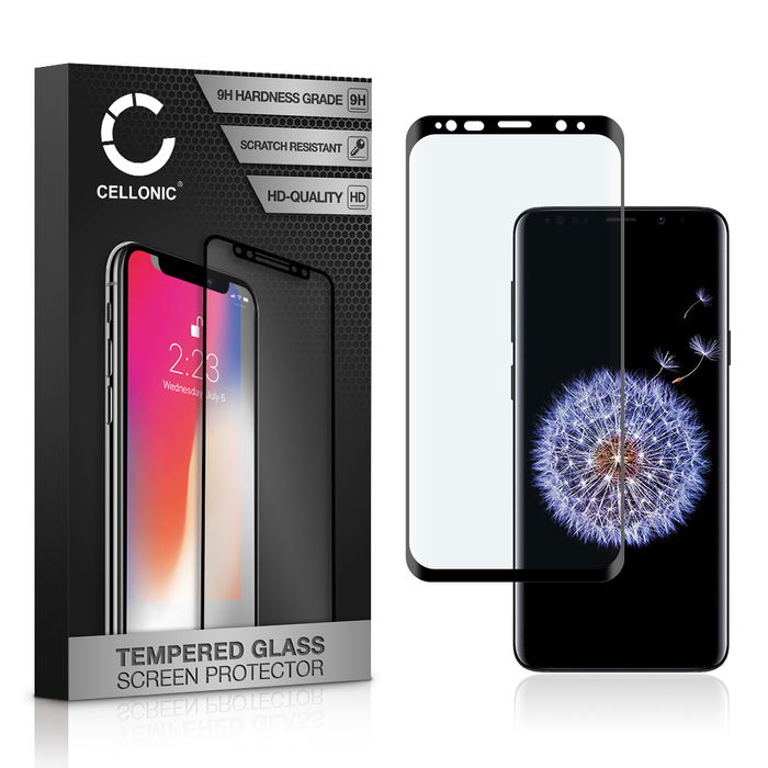 Vetro temperato CELLONIC per Samsung Galaxy S9 Plus (SM-G965), screen protector (3D Full Cover 9H 0,33mm Full Glue) nero Pellicola salva schermo per telefono cellulare smartphone
