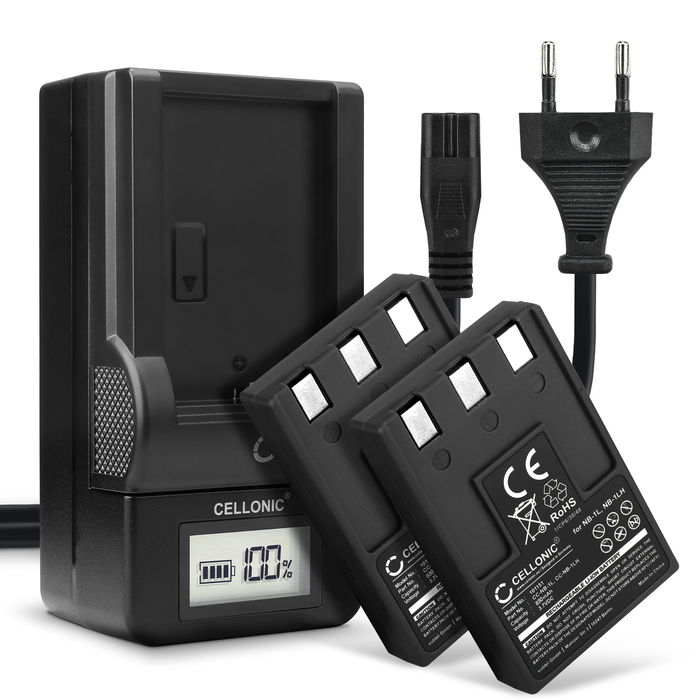 2x Canon NB-1LH Batteria da 830mAh marcata CELLONIC + Caricabatteria