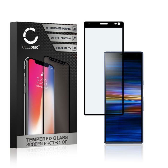 CELLONIC Display Schutzglas kompatibel mit Sony Xperia 10 Plus Handyglas - 3D Full Cover 9H 0,33mm Edge Glue schwarz - Handy Schutzfolie Displayschutz Glas Folie, Screen Protector Glass