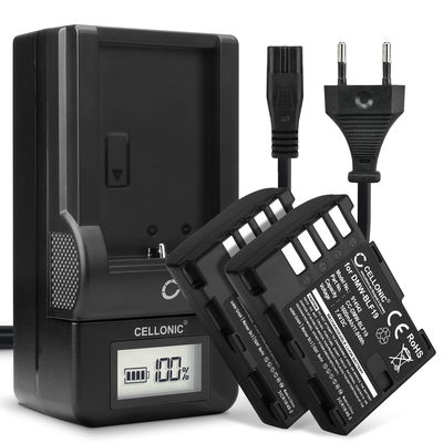 Pack de 2x batteries DMW-BLF19E 1600mAh pour appareil photo Panasonic GH5 Lumix DC-GH5 DC-GH5s Lumix DMC-GH4 GH4 GH4r GH4h GH3 DMC-GH3h GH3a G9 DC-G9 - Avec chargeur DMW-BTC10 et câble d'alimentation