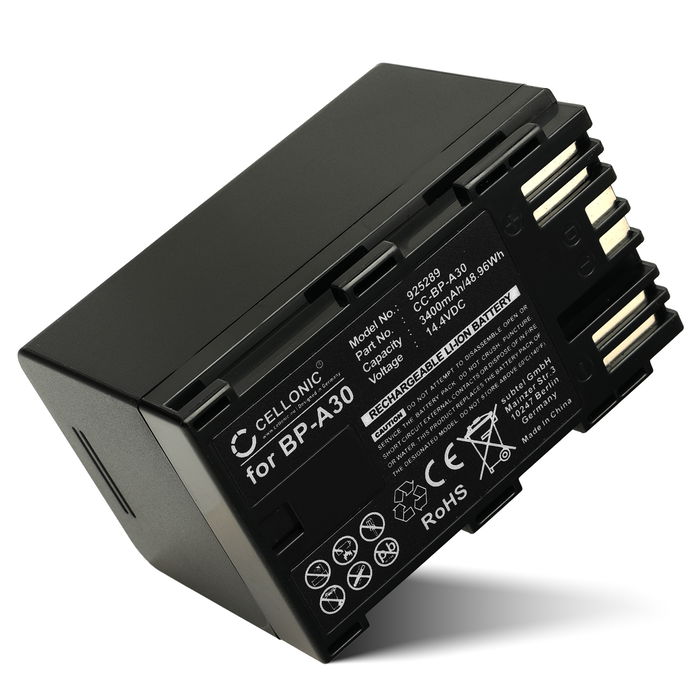 Battery for Canon XF605, XF705, EOS C300 Mark II, Canon C200, CA-CP200L, C300 Mark II PL BP-A30 (3400mAh, 14.4V) from CELLONIC