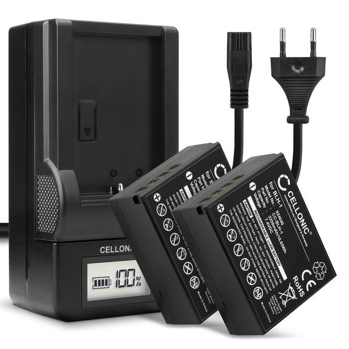 2x BLH-1 Camera Battery + Charger Set for Olympus OM-D E-M1 Mark II OM-D E-M1 Mark III OM-D E-M1X / BLH-1 / BCH-1 2250mAh Replacement Battery BCH-1 LCD Smart Charger