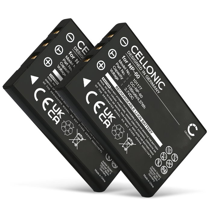 2x Batteria per Falk IBEX 30, IBEX 30 Cross, IBEX 40, Falk NP-60 1180mAh , marca CELLONIC, ricambi di lunga durata per macchine fotografiche e videocamere