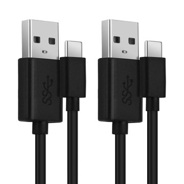 2x Cavo USB con connettore USB C Type C per fotocamera GoPro Hero 5, 6, 7, 8, 9, 10, 11, Max, Max 360, Fusion Filo lungo 1m ricarica 3A cavetto dati in piacevole PVC nero