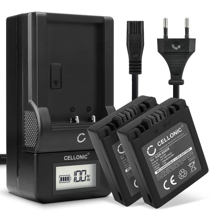 2x Panasonic CGA-S002E Batterie + Chargeur 700mAh de CELLONIC