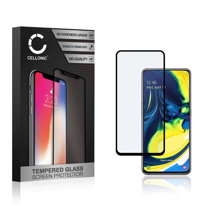 CELLONIC Display Schutzglas kompatibel mit Samsung Galaxy A80 (SM-A805) Handyglas - 3D Full Cover 9H 0,33mm Full Glue schwarz - Handy Schutzfolie Displayschutz Glas Folie, Screen Protector Glass