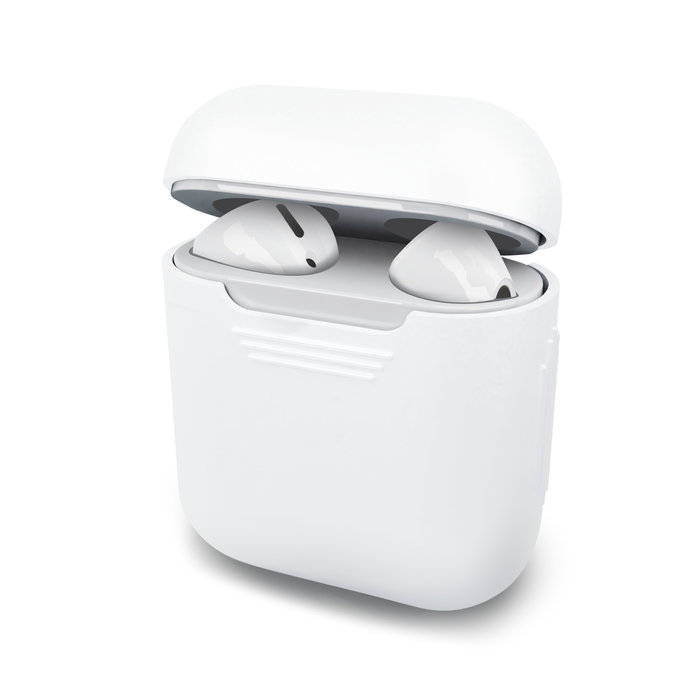 Silikonhülle weiß für Apple AirPods und AirPods 2 Schutzhülle - Ladeschale Case: white, matt, pastell Hülle - Airpod Tasche Ladecase Cover Etui Airpodscase