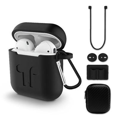 6-in-1-AirPods-Zubehörset: AirPod-Schutzhülle aus Silikon, AirPod-Skin mit Schlüsselanhänger, AirPod-Schnüre/-Gurt, AirPod-Ohrbügel, Uhrenarmband AirPod-Halter für AirPods 1 + 2