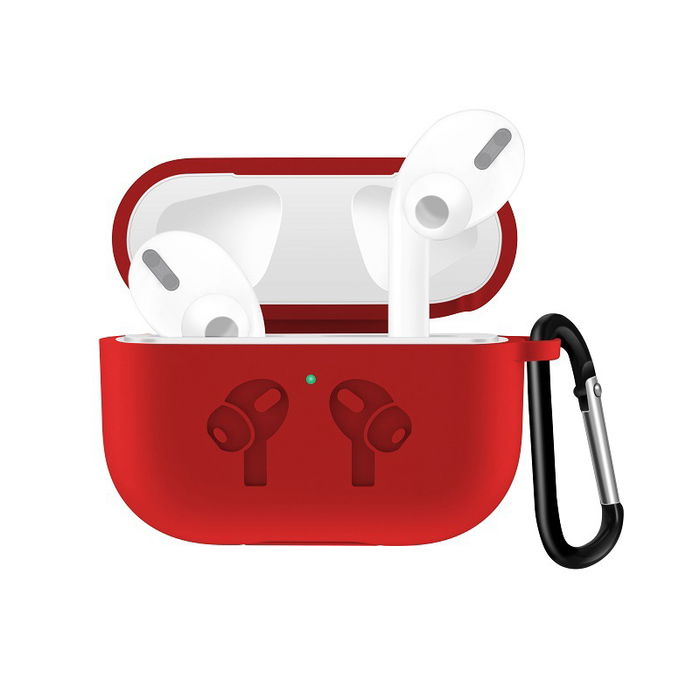 Silikonhülle Rot für Apple AirPods Pro - Ladeschale Schutzhülle: Case mit Karabiner zum Anhängen - red matt pastell Hülle - Airpodshülle Tasche Ladecase Cover Etui Airpodscase