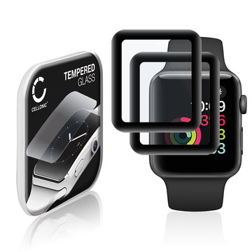 2x CELLONIC Screen Protector for Apple Watch 1 / 2 / 3 - 42mm Fitness Tracker Smart Watch Face Protector - 3D Full Cover 0,30mm Full Glue 9H Tempered Glass Display Cover Black