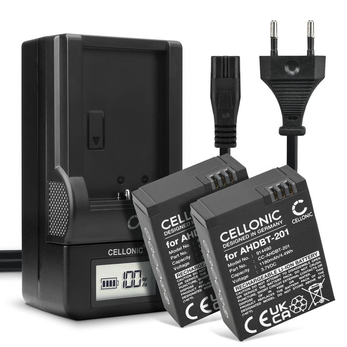 2x GoPro Hero 3 Batteria da 1180mAh marcata CELLONIC + Caricabatteria