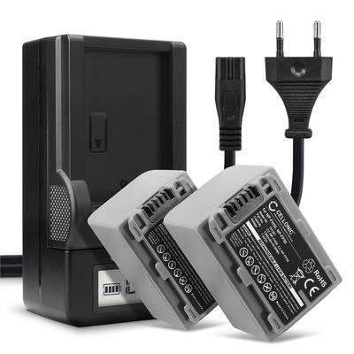 Pack de 2x batteries NP-FP50 -FP70 NP-FH50 -FH70 1360mAh pour appareil photo Sony DCR-HC28 HC21 HC23 HC26 HC30 HC32 HC36 HC40 HC96 HDR-HC3 DCR-DVD105 DCR-SR100 - Avec chargeur et câble d'alimentation