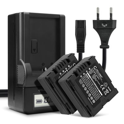 Pack de 2x batteries CGA-DU06,CGA-DU07,CGA-DU12,CGA-DU14 750mAh pour appareil photo Panasonic NV-GS10 NV-GS120 NV-GS140 NV-GS150 NV-GS158 NV-GS180 NV-GS188 NV-GS200 - Avec chargeur et câble d'alimentation