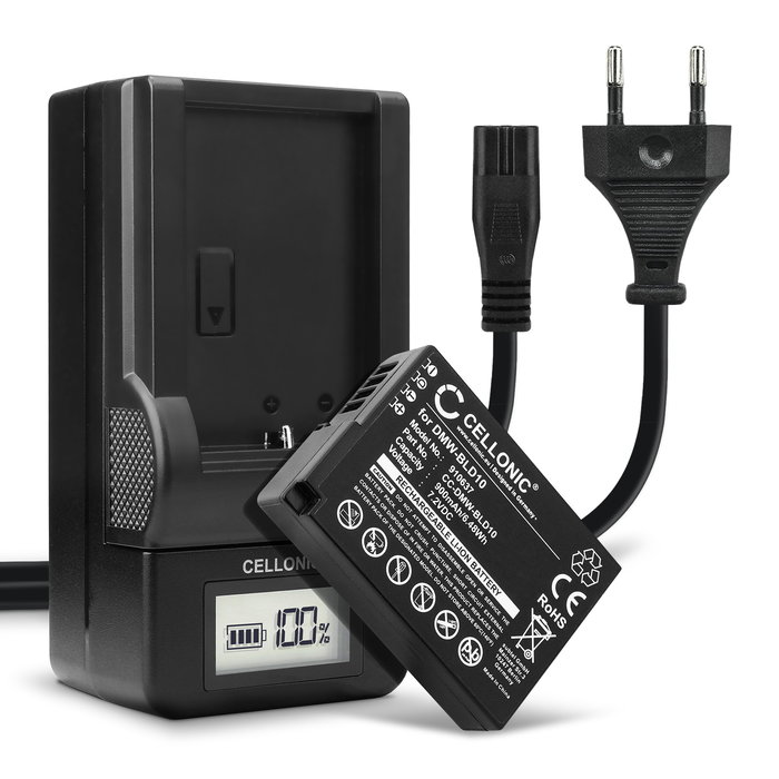 2x Batteria per Panasonic Lumix DMC-GX1 Lumix DMC-G3 Lumix DMC-GF2 Lumix DMC-ZS7 Lumix DMC-TS2 - DMW-BLD10 900mAh + Caricabatteria DMW-BLD10 di Ricambio sostituzione scorta