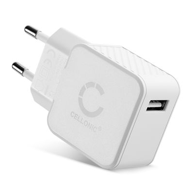 CELLONIC Chargeur USB 1 Port 5V 2.4A 12W blanc bloc alimentation USB 100V - 240V, pour un chargement sur prise secteur Smartphone / téléphone portable, tablette, enceinte, iPhone, Apple, Samsung