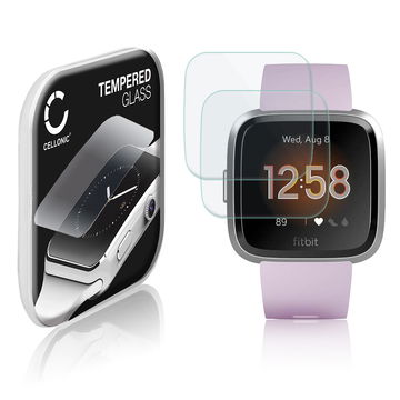 2x Vetrino protettivo 9H CELLONIC per FitBit Versa Lite, (2.5D Screen protector 0,33mm per smartwacht, braccialetto fitness Full Glue), colore Trasparente, pellicola salva-schermo di orologio smartwatch