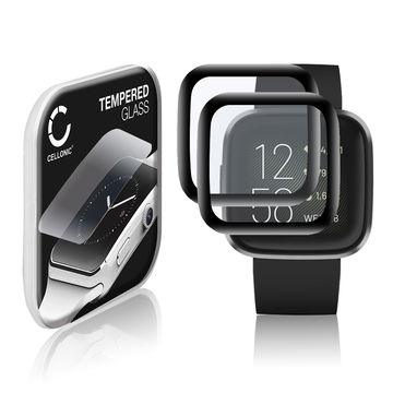 2x Protection d'écran en verre pour montre connectée FitBit Versa 2 / Versa 2 SE (3D Full Cover, haute résistance 9H, 0,33mm, Full Glue)