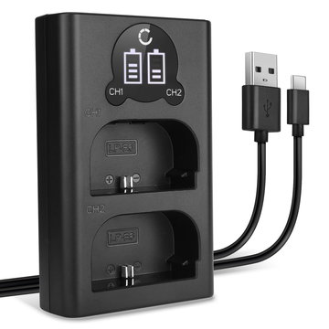 USB Dual Charger (LP-E6 LP-E6N) for Canon EOS 80D 90D 70D 7D 6D Mark II 60D R6 5Ds R 5D Mark IV III XC10 + 1m + USB Cable from CELLONIC