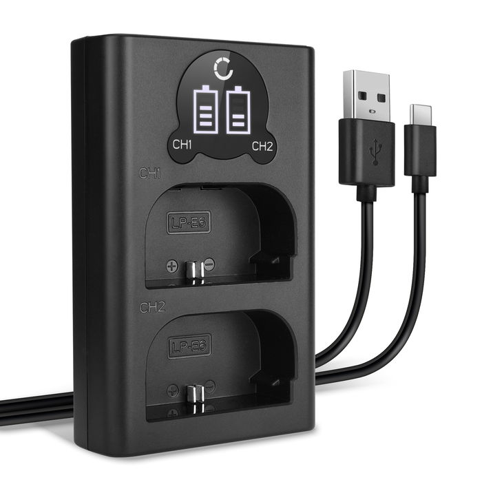 USB Dual Schnellladegerät für Canon LP-E6 Akkuladegerät Netzteil Ladekabel + USB Kabel