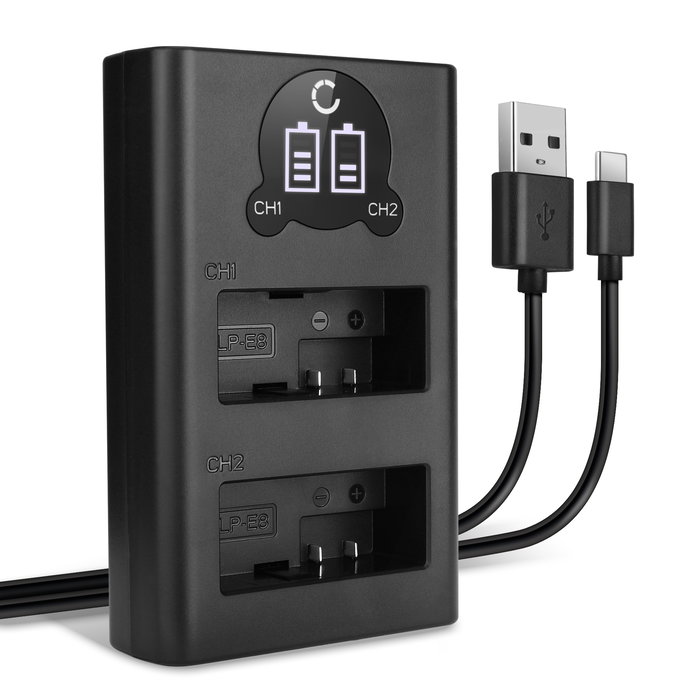 Chargeur double USB (LP-E8) pour Canon EOS 550D EOS 600D EOS 650D EOS 700D Kiss X4 X5 X6i Rebel T2i T3i T4i T5i + 1m Câble USB de CELLONIC
