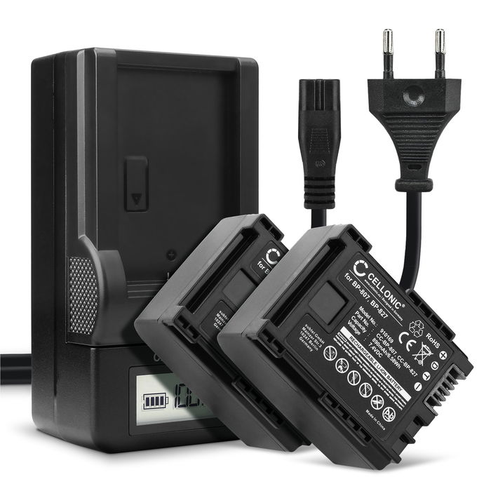 2x Canon LEGRIA FS305 Batteria 890mAh + Caricabatteria marcata Cellonic