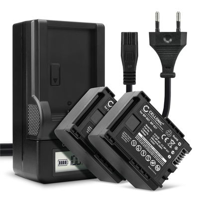 2x Batteria BP-807,BP-809,BP-819,BP-827 per fotocamera Canon XA10 HG10 HG20 HF10 HF100 FS300 VIXIA HF G20 G10 HF200 HF20 HF S100 LEGRIA HF G25 HF200 HF M46 Affidabile ricambio da 890mAh, marca CELLONIC + Caricabatteria