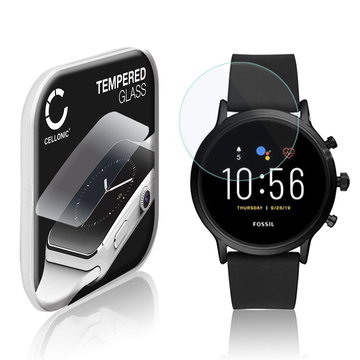 CELLONIC Display Schutzglas kompatibel mit Fossil 5. Generation Smartwatch / Fitness Tracker - 2.5D 9H 0,33mm Full Glue - Smartwatchglas Schutzfolie Transparent Displayschutz Glas Folie Screen Protector Glass