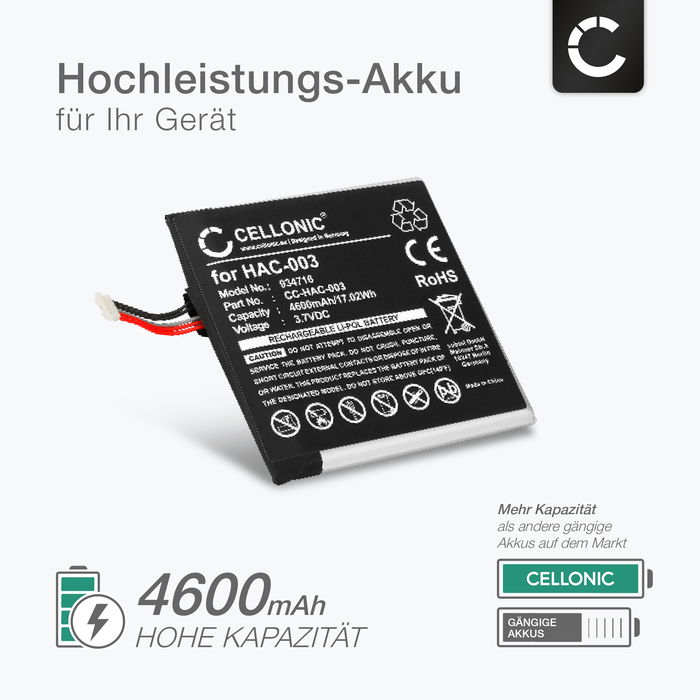 Nintendo HAC-003 Akku + Werkzeug-Set 4600mAh Ersatzakku Batterie von CELLONIC