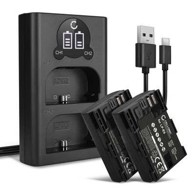 2x Batterie per Canon EOS 80D 90D 70D 7D 6D Mark II 60D R6 R5 5Ds R 5D Mark IV III - LP-E6N LP-E6 2000mAh + Caricabatteria doppio CBC-E6 LC-E6 con led di stato di ricarica, affidabili sostituzioni marcate CELLONIC