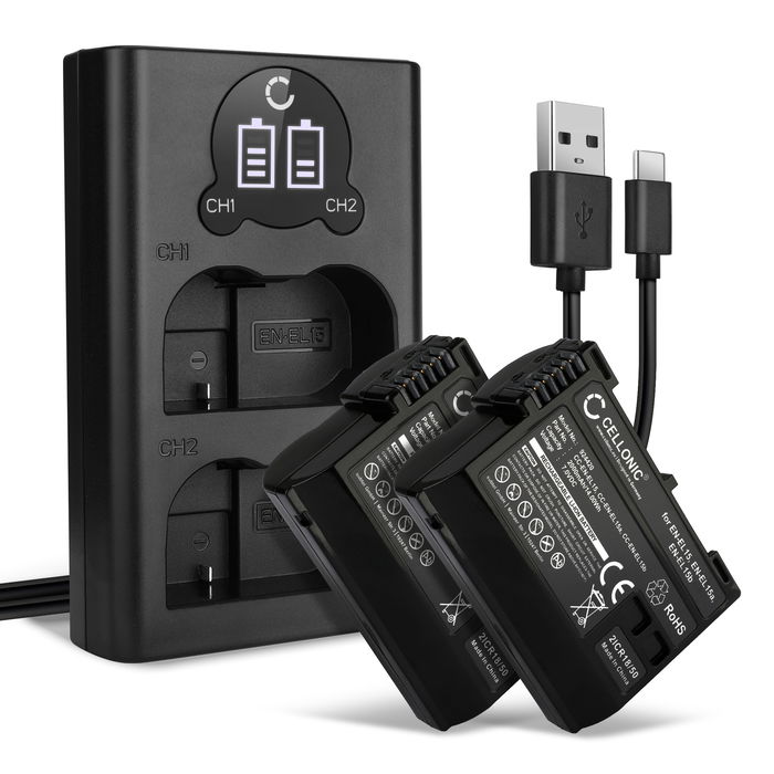 2x Nikon D7000 Akku + Dual Ladegerät 2000mAh Ersatzakku Batterie von CELLONIC